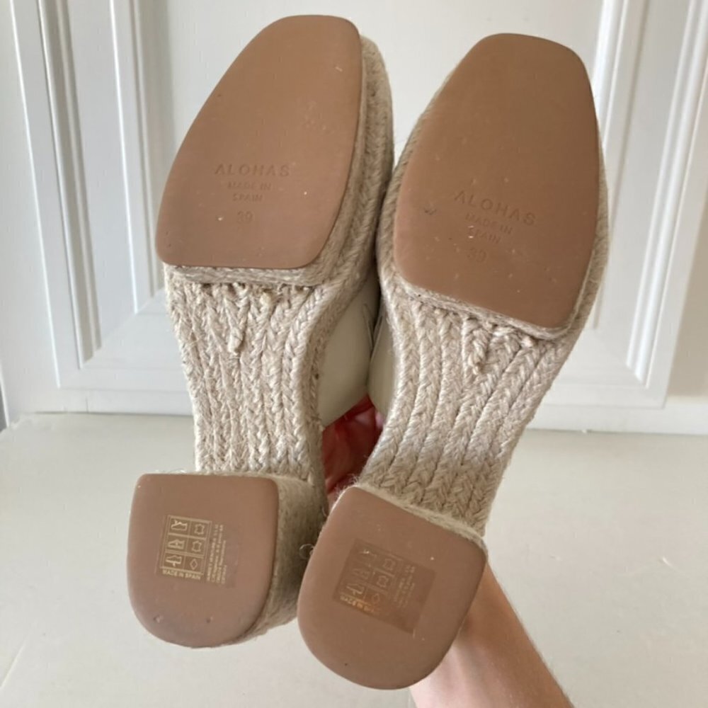 NWOT Alohas Free People Celeste Cream Leather Heeled Clogs Sz 39 - Picture 8 of 9
